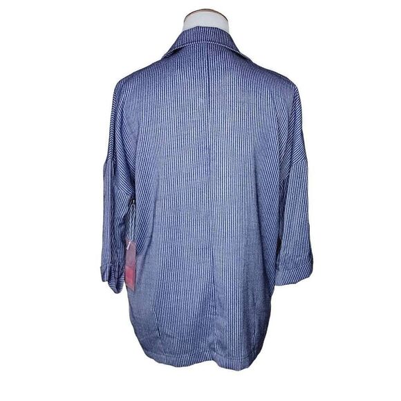 Fashion On Earth Stripe Double Button 3/4 Sleeve Navy Blue Blazer Medium - Picture 4 of 15